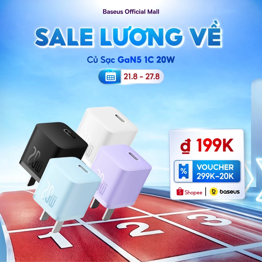 Củ sạc nhanh BASEUS PD 20W GaN5 1C — Tương thích i14/13/12 Pro Max