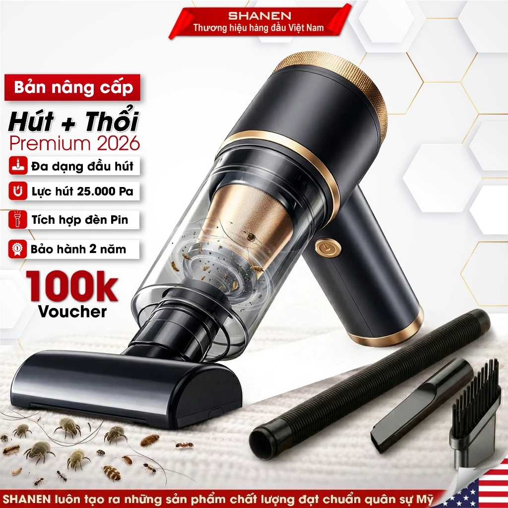Máy hút bụi cầm tay mini SHANEN – 25.000Pa, hút thổi đa năng
