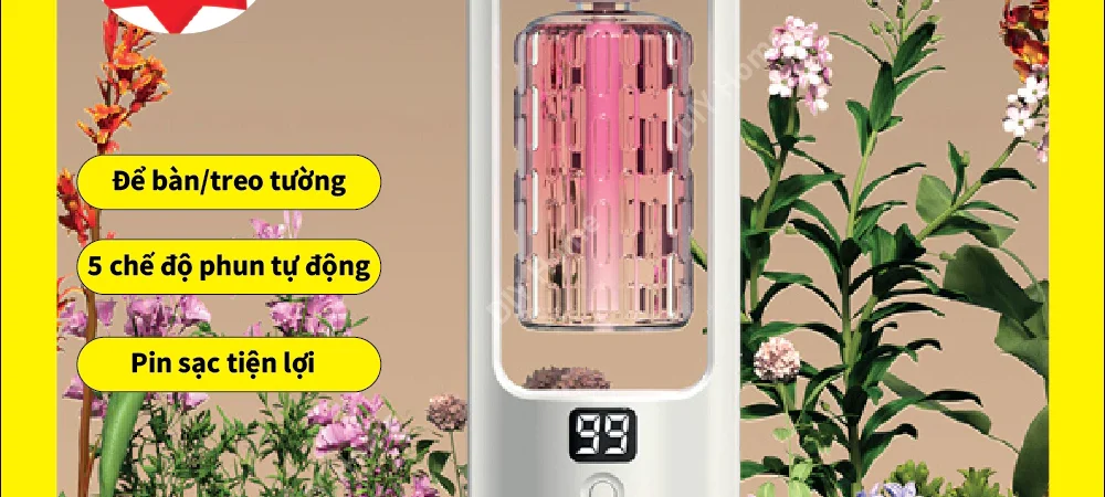 Máy xông tinh dầu PW3 2026 – 5 chế độ tự động, decor phòng ngủ