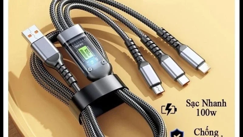Dây cáp sạc 100W 3 trong 1 – dây dù, không nóng máy
