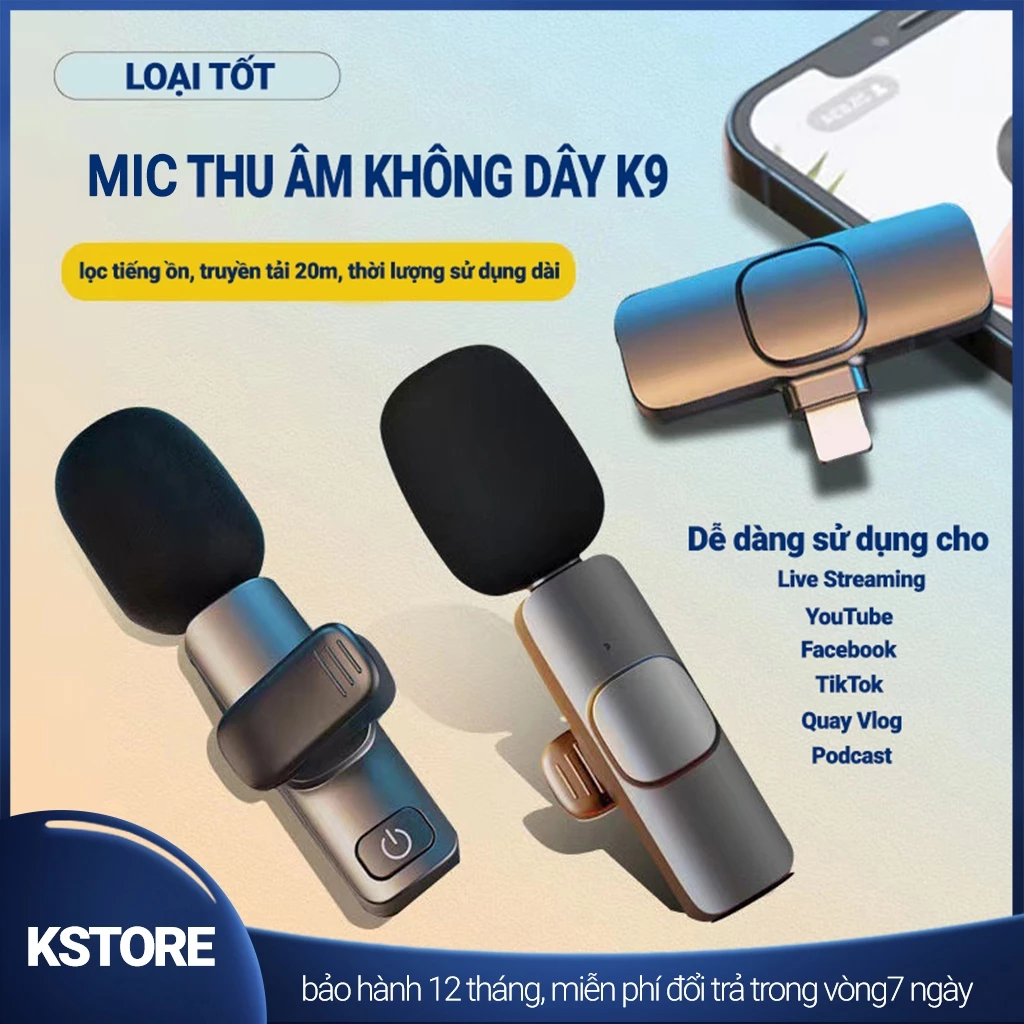 Micro Thu Âm Không Dây K9 – Cài Áo, Lọc Tiếng Ồn cho Điện Thoại